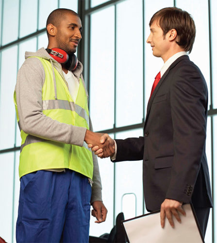 Worker management hand shake