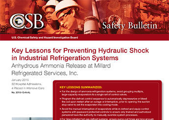 CSB Safety Bulletin, hydaulic shock in refrigeration systems