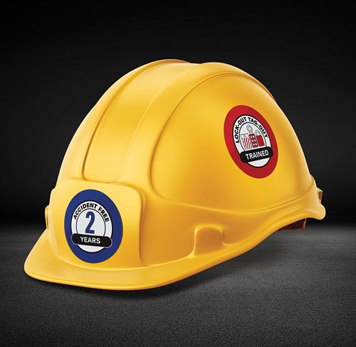 LOCK-OUT TAG-OUT TRAINED AND CERTIFIED HELMET STICKER HARD HAT STICKER