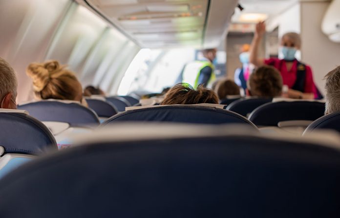 Inside airplane