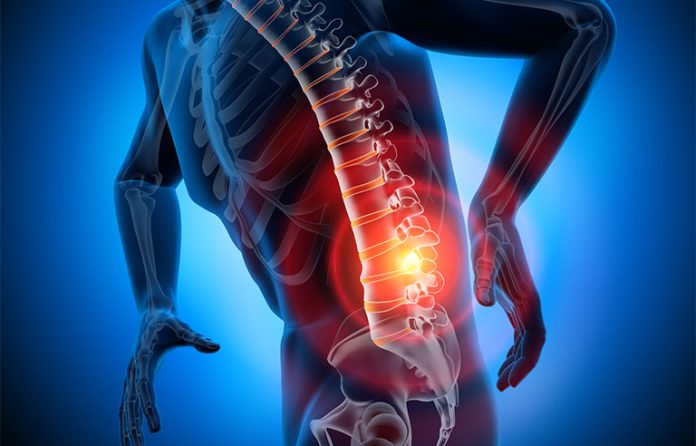 X-Ray image of skeleton with back pain