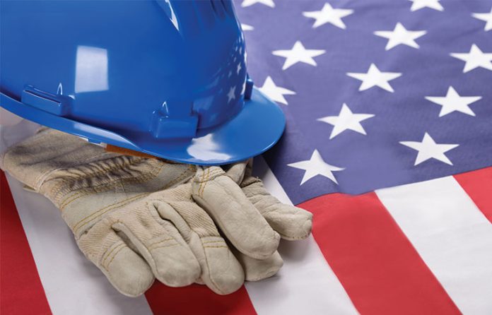 blue hard hat-flag