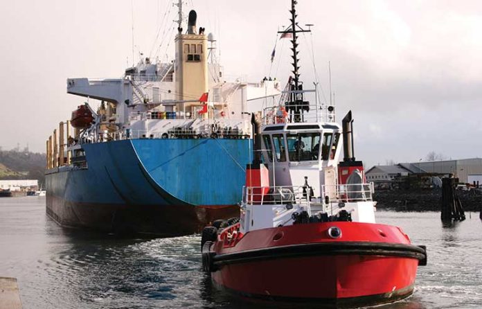 tug with container ship