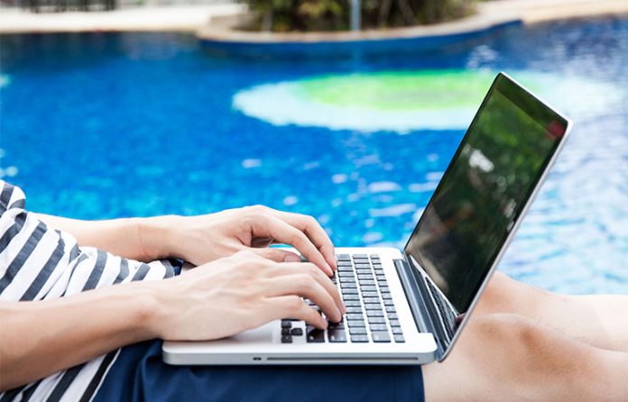 working by the pool