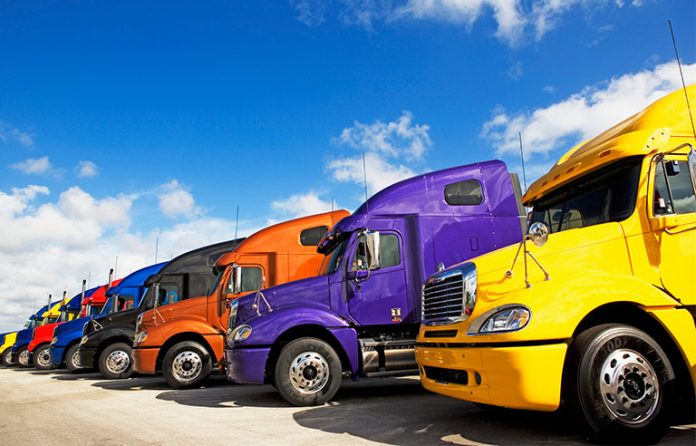 Colorful trucks parked