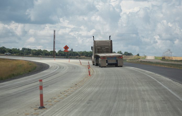 Semitruck entering a construction work zone
