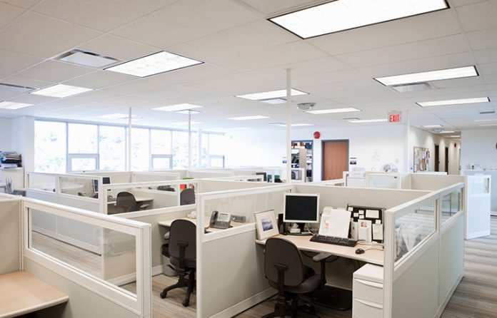 Modern office setting with cubicles