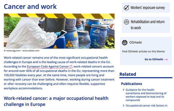 European Agency for Safety and Health at Work webpage on occupational cancers
