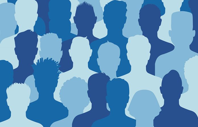 Multigroup of people in silhouette blue shades